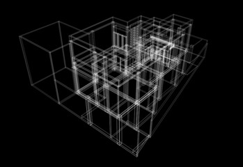 House architecture digital drawing 3d illustration