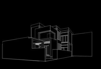 House architecture digital drawing 3d illustration