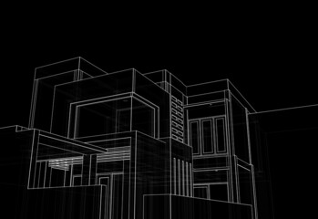 House architecture digital drawing 3d illustration