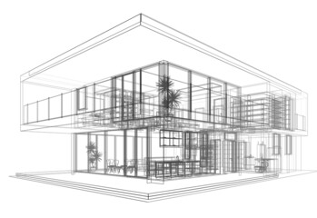 House architecture digital drawing 3d illustration