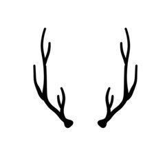 Horn of deer or elk. Hunting trophy. Black and white silhouette of antler.