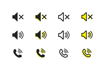 Volume, mute, sound, call phone symblos. Phone icon set. Symbol, logo illustration. Call icon vector.