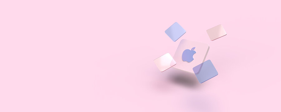 3d icon of the apple company logo. Pink color. 3d rendering of the illustration.