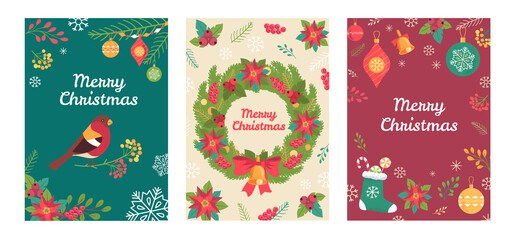 Fototapeta premium Colorful Christmas greeting cards vector illustration 