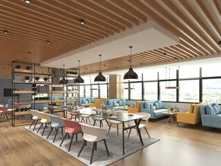 3d render of Nordic style cafe restaurant