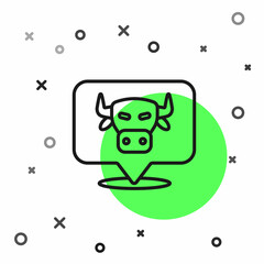 Black line Cow head icon isolated on white background. Vector