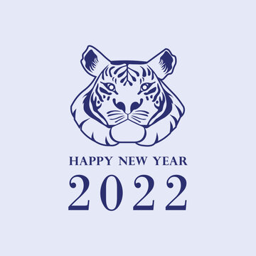 According to the Chinese calendar, the new year of the tiger. New Year 2022 An image of a tiger head on a white background. Vector illustration.