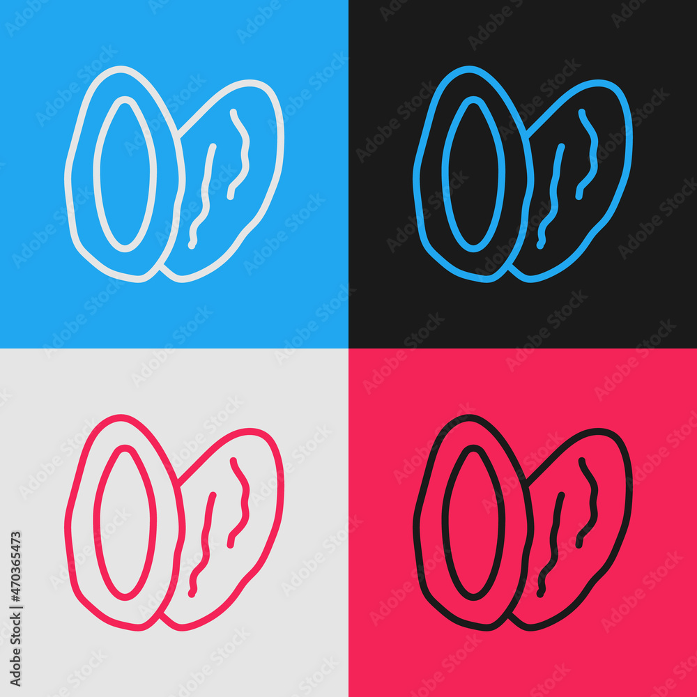 Poster Pop art line Date fruit icon isolated on color background. Vector