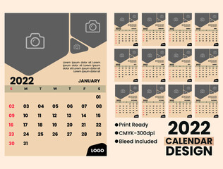 2022  wall calendar 13 pages design with image placeholder 