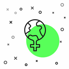 Black line Feminism in the world icon isolated on white background. Fight for freedom, independence, equality. Vector
