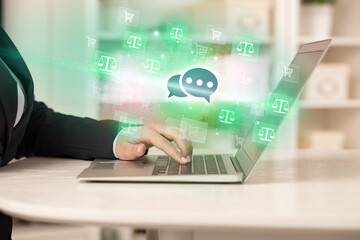 Businessman working on laptop with new business