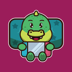 Cute crocodile 
playing games. Cute animal cartoon illustration.