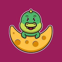 Cute crocodile above the yellow moon. Cute animal cartoon illustration.