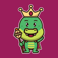 Cute crocodile 
dress king. Cute animal cartoon illustration.