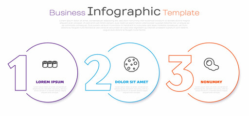 Set line Sushi, Cookie or biscuit and Scrambled eggs. Business infographic template. Vector