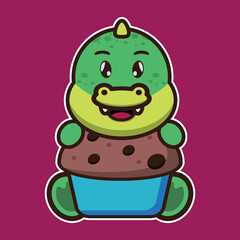 Cute crocodile 
hug cake. Cute animal cartoon illustration.