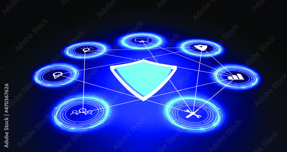 Poster data transfer protection and data center connection network. network data security isometric. online