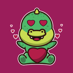 Cute crocodile 
hug love. Cute animal cartoon illustration.