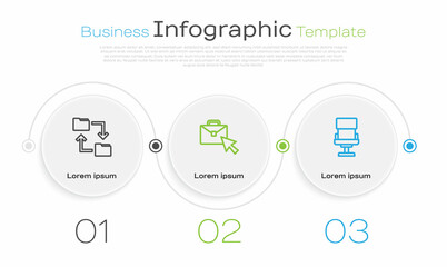 Set line Cloud storage document folder, Online working and Office chair. Business infographic template. Vector