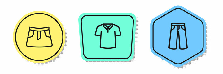 Set line Skirt, Shirt and Pants. Colored shapes. Vector