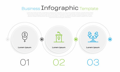 Set line Feminism finance, Debate podium rostrum and Gender equality. Business infographic template. Vector