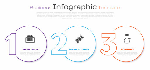 Set line Test tube, DNA symbol and . Business infographic template. Vector