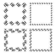 Illustration of collection of assorted square shaped black square frames made of plants on white isolated background