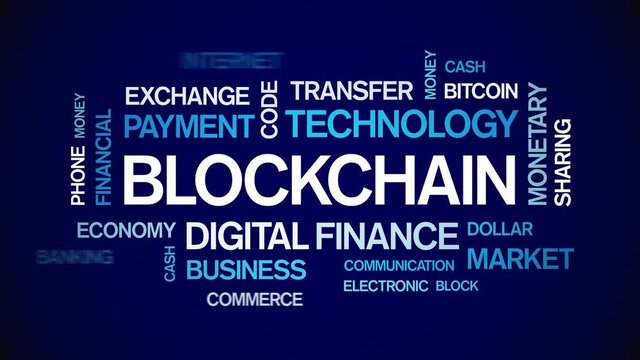 4k blockchain Animated Tag Word Cloud;Text Design Animation;Kinetic Typography seamless loop.
