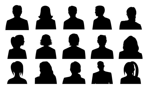 Avatar icon. Set man and woman head icon silhouette. Male and female avatar profile sign, face silhouette logo – stock vector