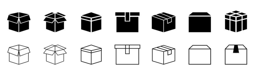 Box simple icon collection. shipping, delivery box, or container icons. Carton box icons. Delivery icon. Vector illustration
