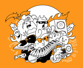 Fototapeta na wymiar doodle monster playing music 