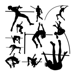Pole vault athlete silhouettes. Good use for symbol, logo,  icon, mascot, sign, or any design you want. - obrazy, fototapety, plakaty