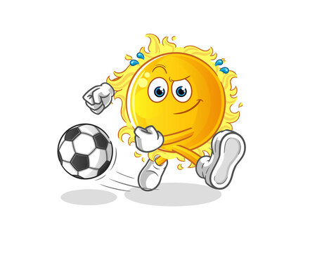 sun kicking the ball cartoon. cartoon mascot vector