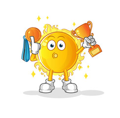 sun winner with trophie. cartoon character