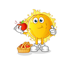 sun eating an apple illustration. character vector