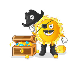 sun pirate with treasure mascot. cartoon vector