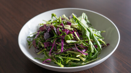 Salad. Red cabbage and a potherb mustard 