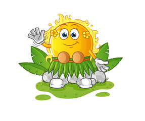 sun hawaiian waving character. cartoon mascot vector