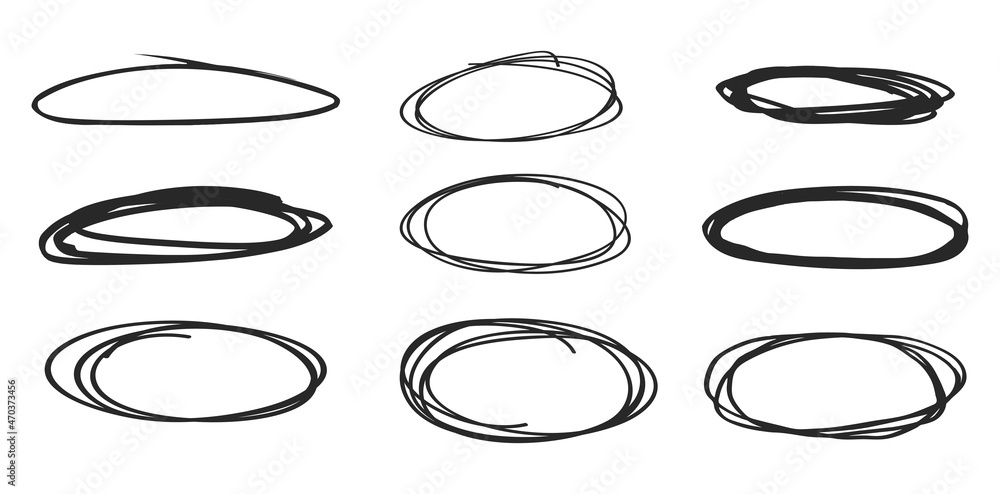 Poster hand drawn circle line sketch set isolated on transparent background. art design round circular scri