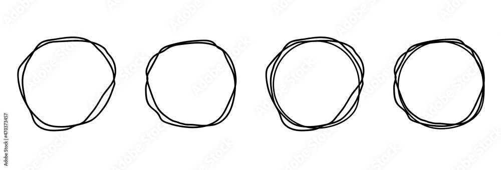 Poster hand drawn circle line sketch set isolated on transparent background. art design round circular scri