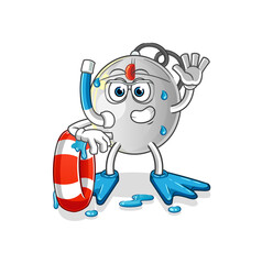 computer mouse swimmer with buoy mascot. cartoon vector