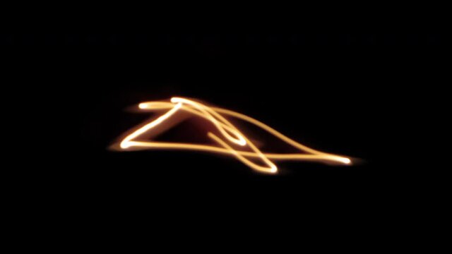 Blurred motion animation of orange neon lines curve shape on black screen. Stylized highlights for art effects and blending. Insert into a music video, live blog. 4k doodle abstraction with alpha.