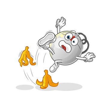 computer mouse slipped on banana. cartoon mascot vector
