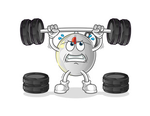 computer mouse lifting the barbell character. cartoon mascot vector