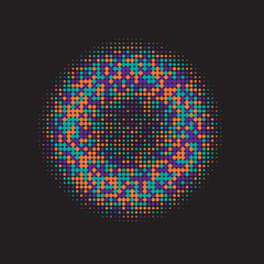 Black Gradient Illustration. Colorful Halftone Half. Texture Logo. Dot Retro. Circle Backdrop. Graphic Art. Effect Element. Design Art.