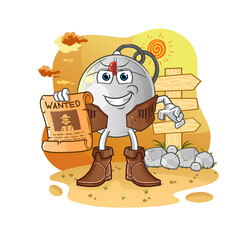 computer mouse cowboy with wanted paper. cartoon mascot vector