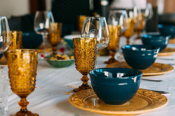 table with glasses of wine