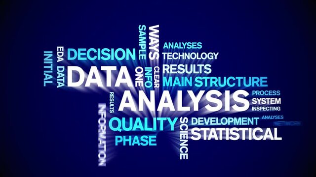 4k Data Analysis Animated Tag Word Cloud;Text Design big data Animation typography seamless loop.