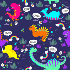 seamless background of colorful dinosaur