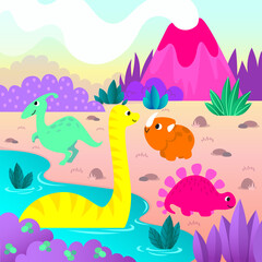 seamless background of colorful dinosaur